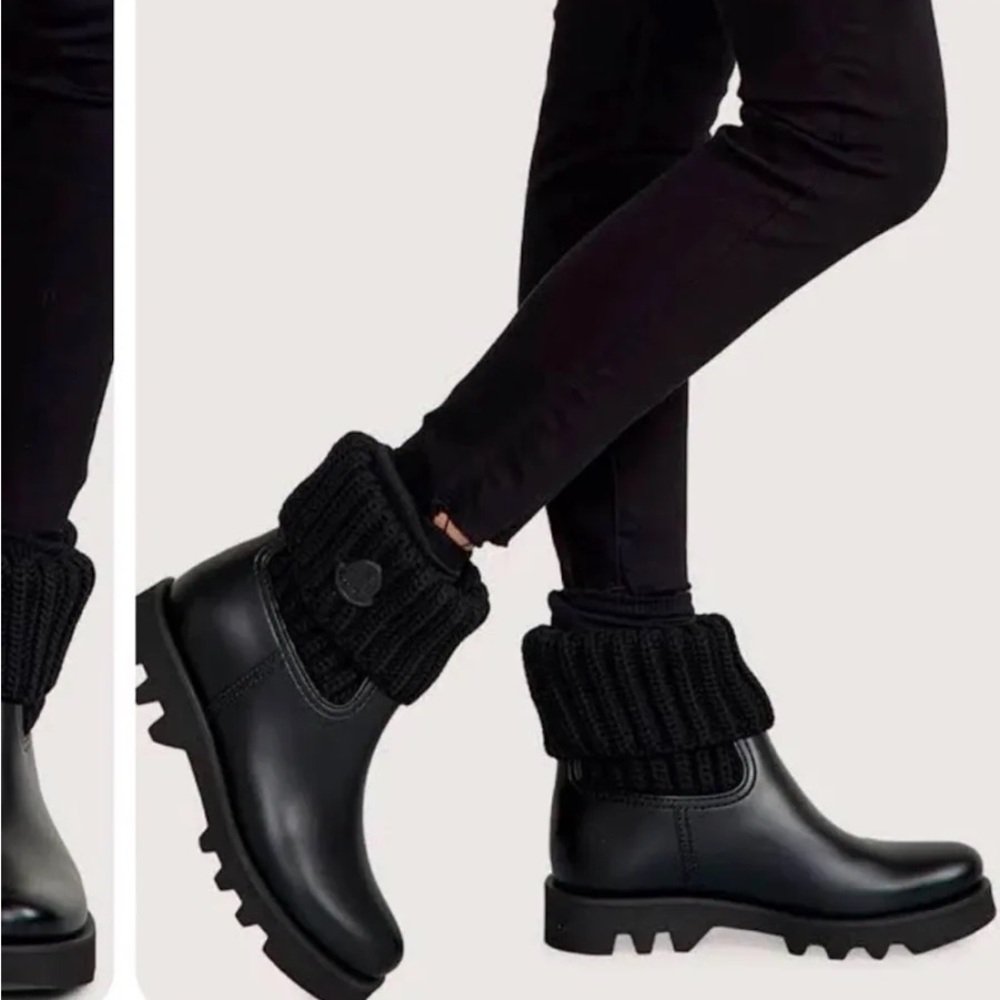 Moncler Ginette Black Knit Cuff Winter Boots
